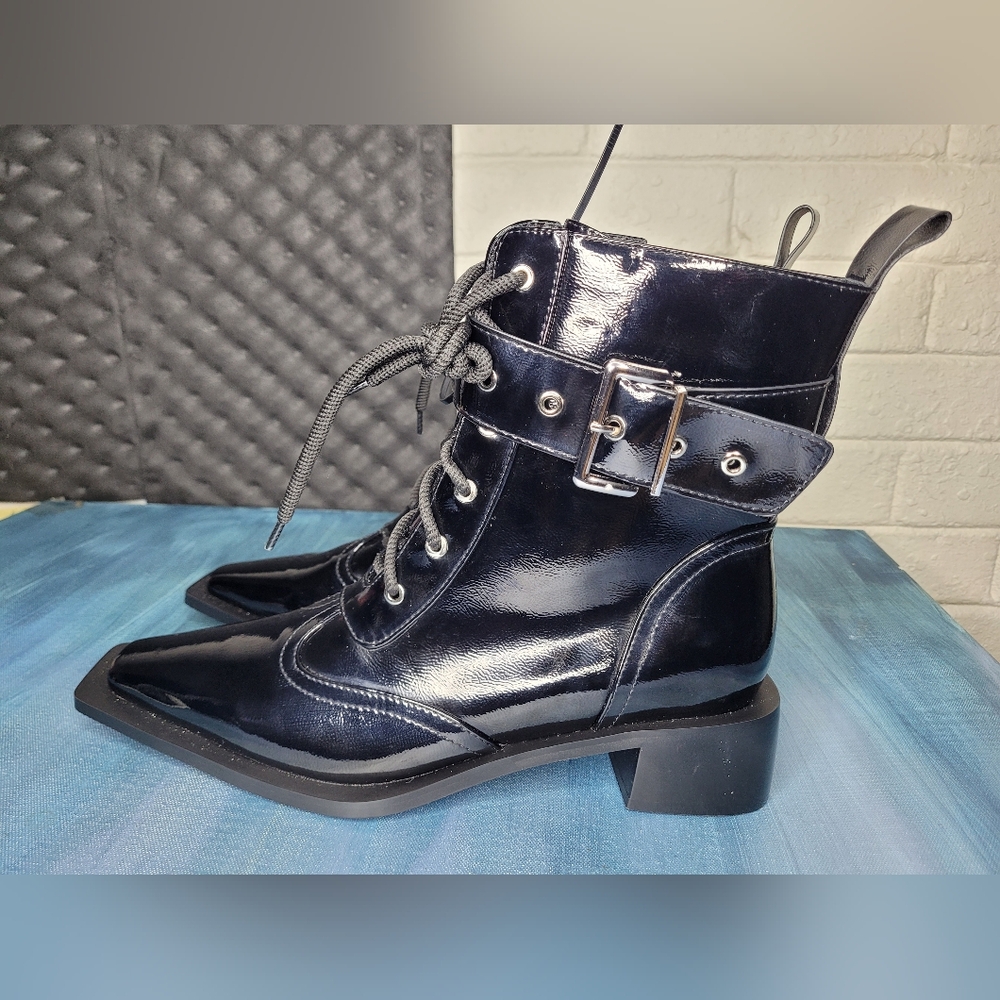 Women's Low Heel Lace Up Zipper Biker Army Military Combat Ankle Boots Size 13